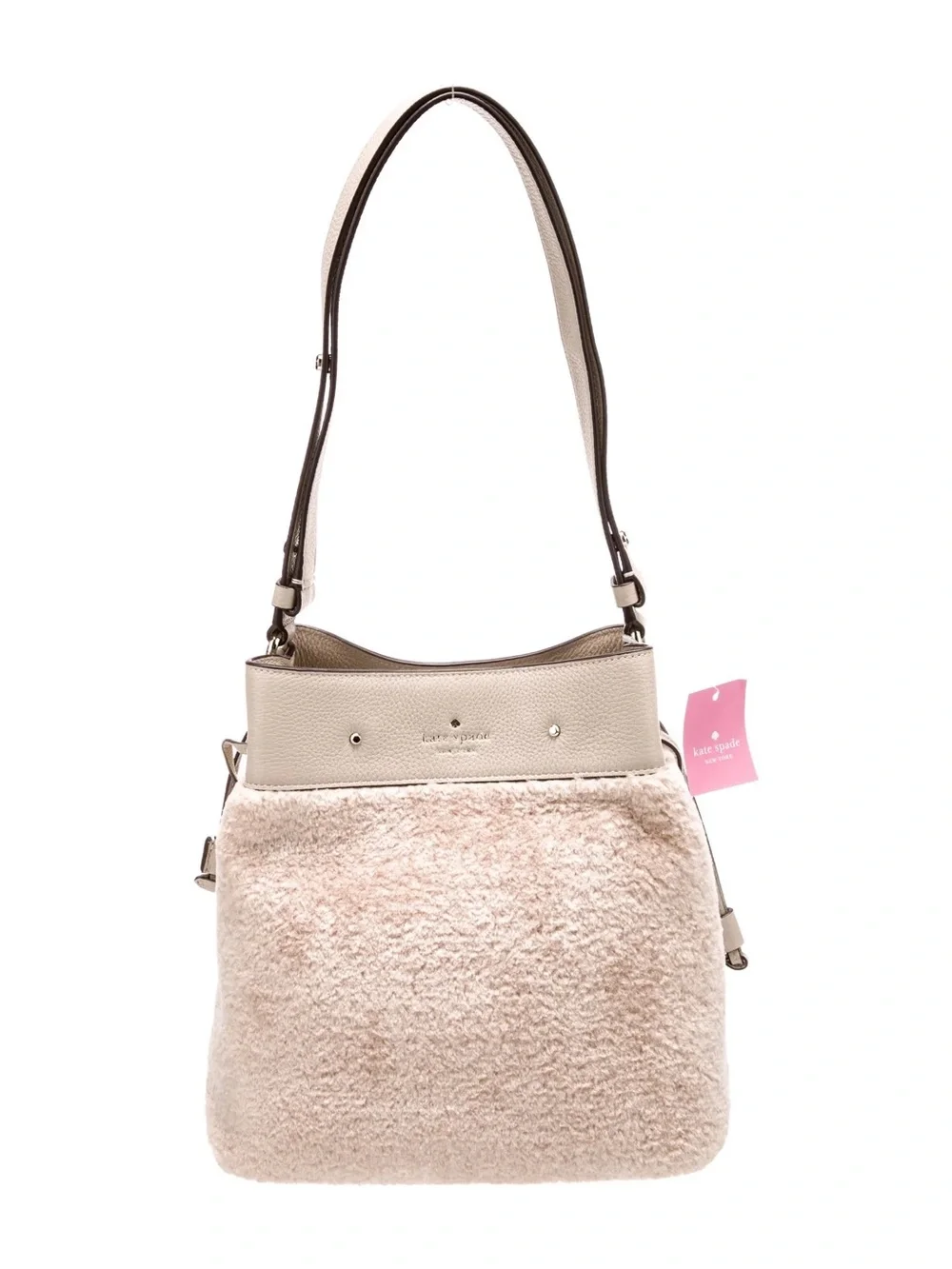 kate spade Soft Beige Shearling Shoulder Bag with Leather Trim
